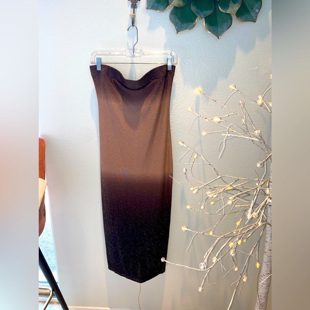 ✨🤎Sparkly Stretchy MIDI Ombré Dress by Black Bead. Large🤎✨Lined✨